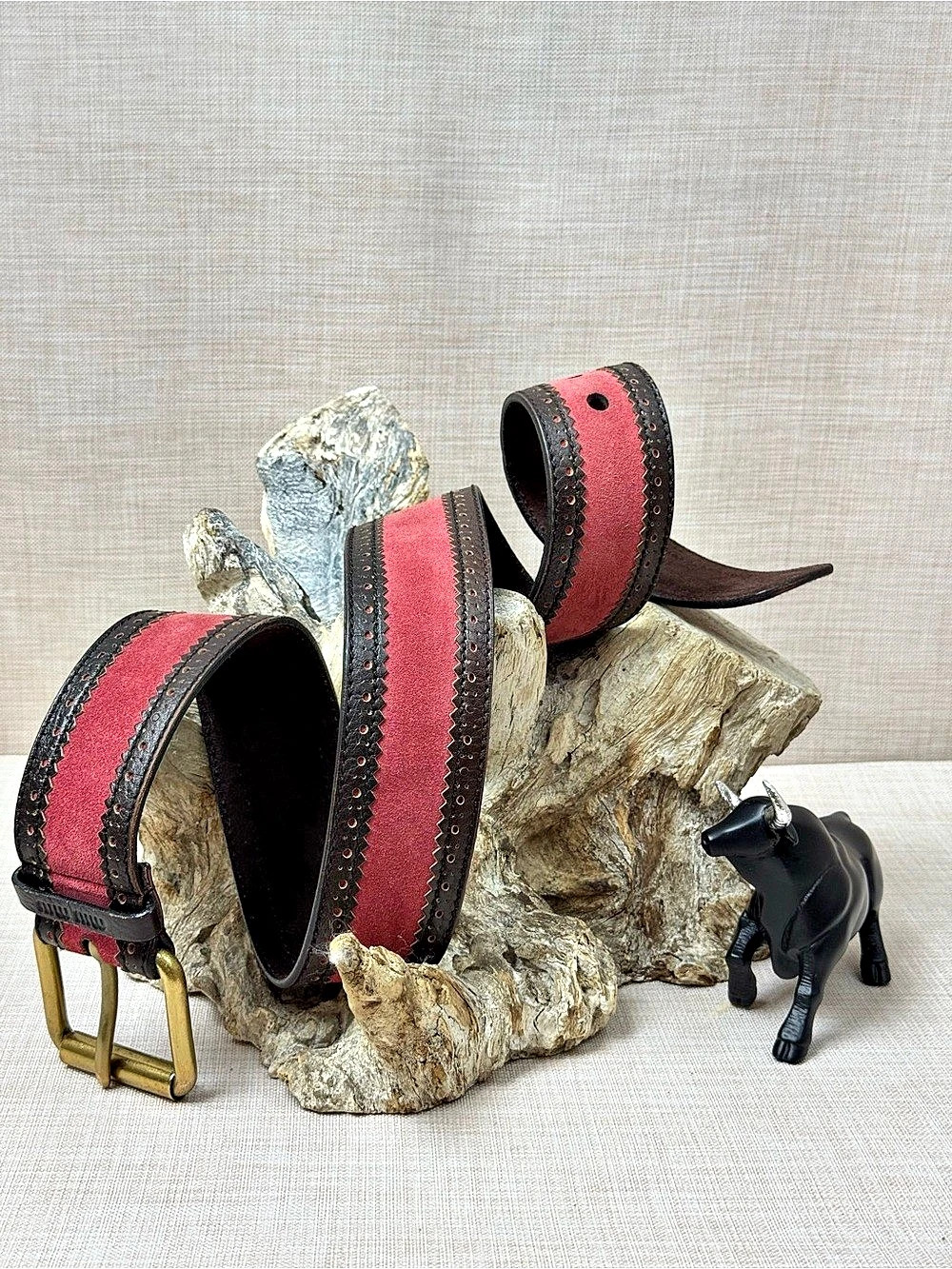 Miu Miu Leather dusty coral red / muted raspberry pink Belt EU 85